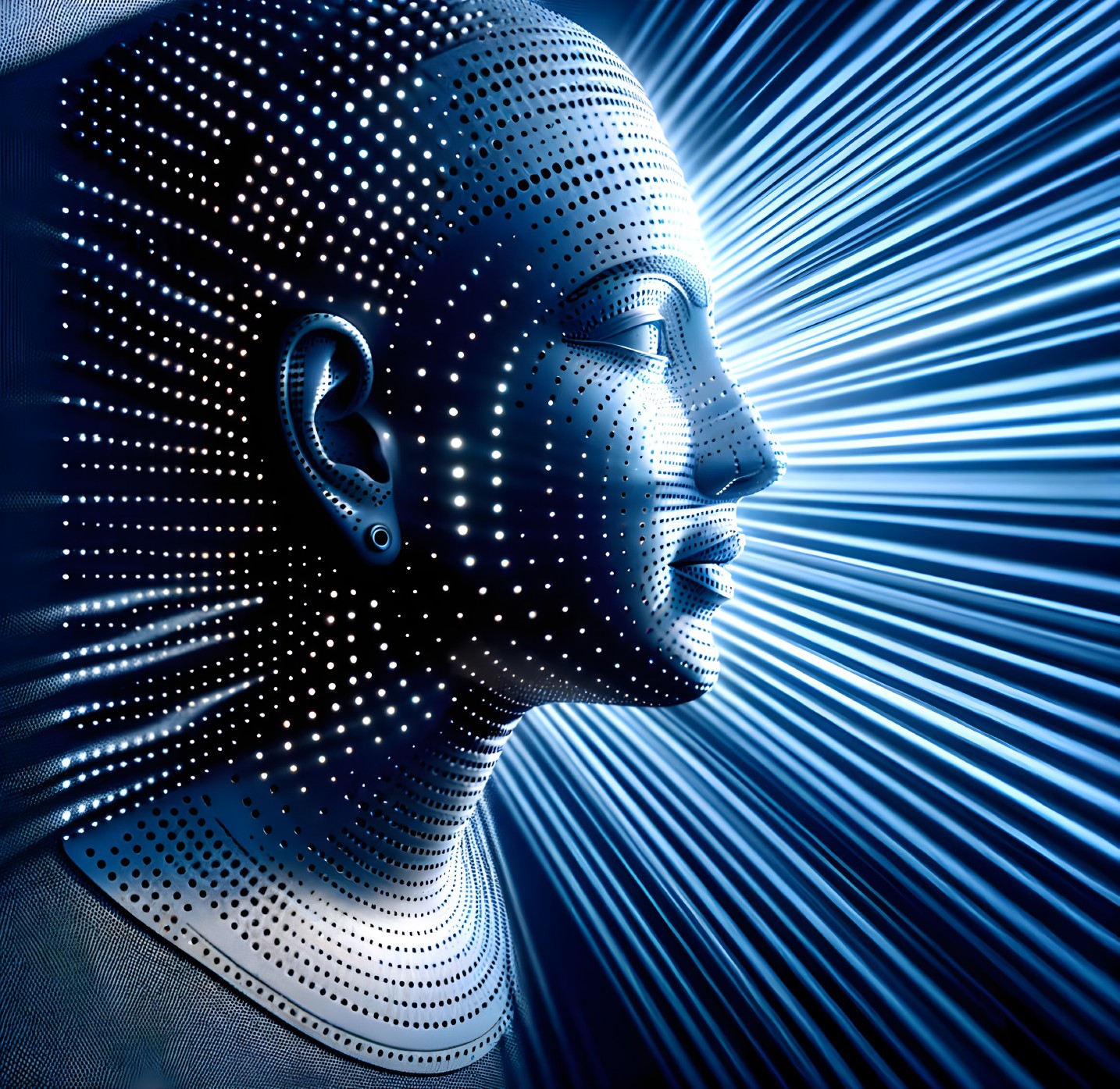 Futuristic Human Head with Luminous Patterns and Light