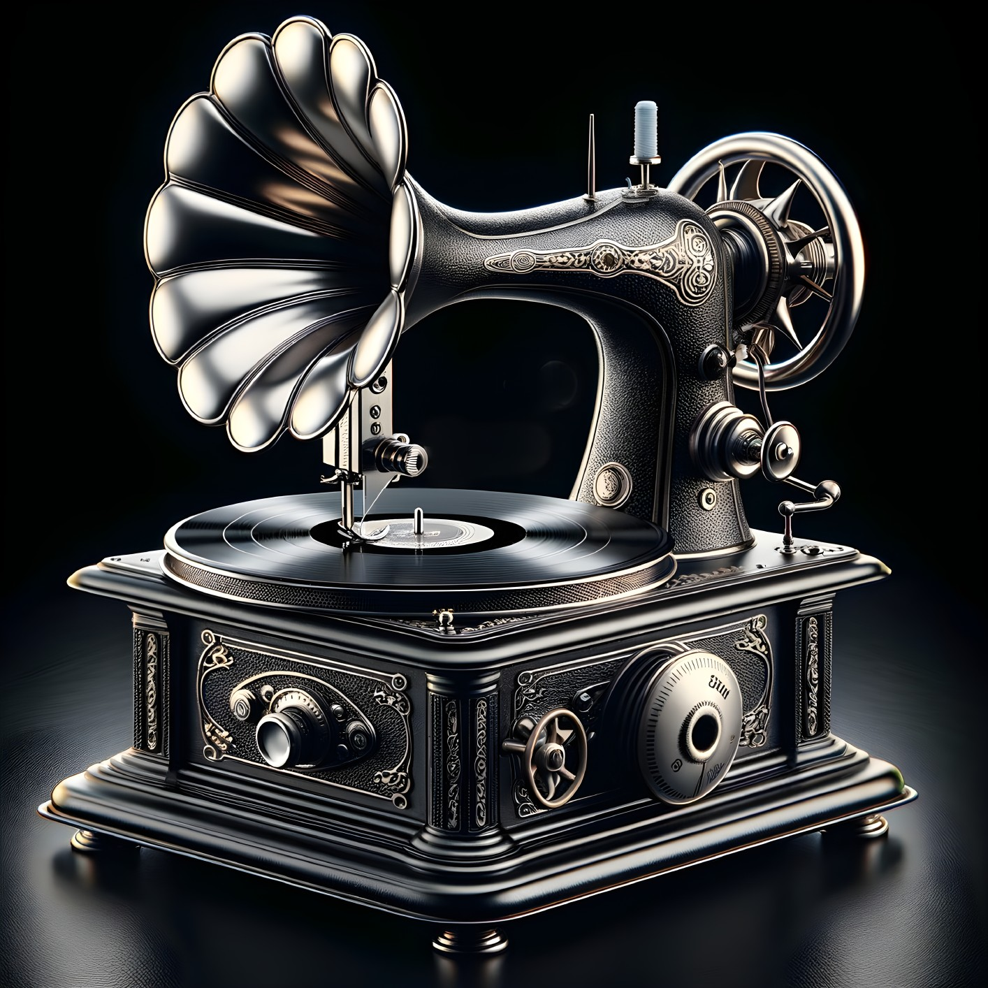 Vintage Gramophone with Ornate Design and Classic Aesthetic