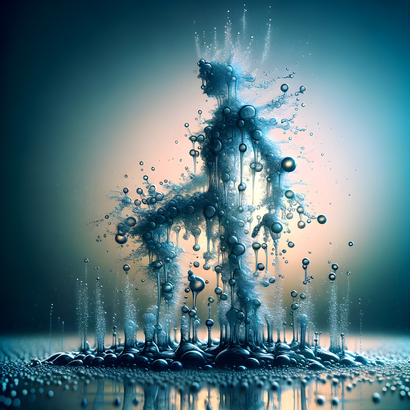 Ethereal figure in bubbles and fluid textures