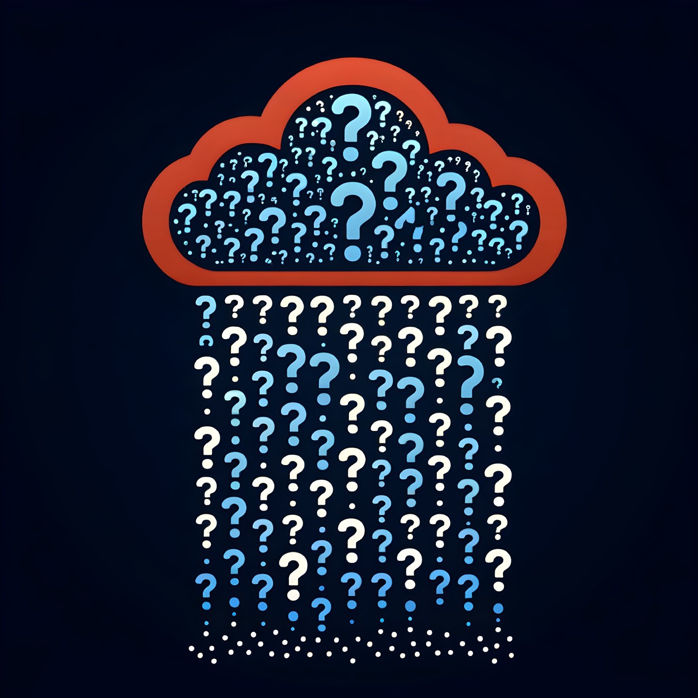 Stylized cloud with question marks on dark background