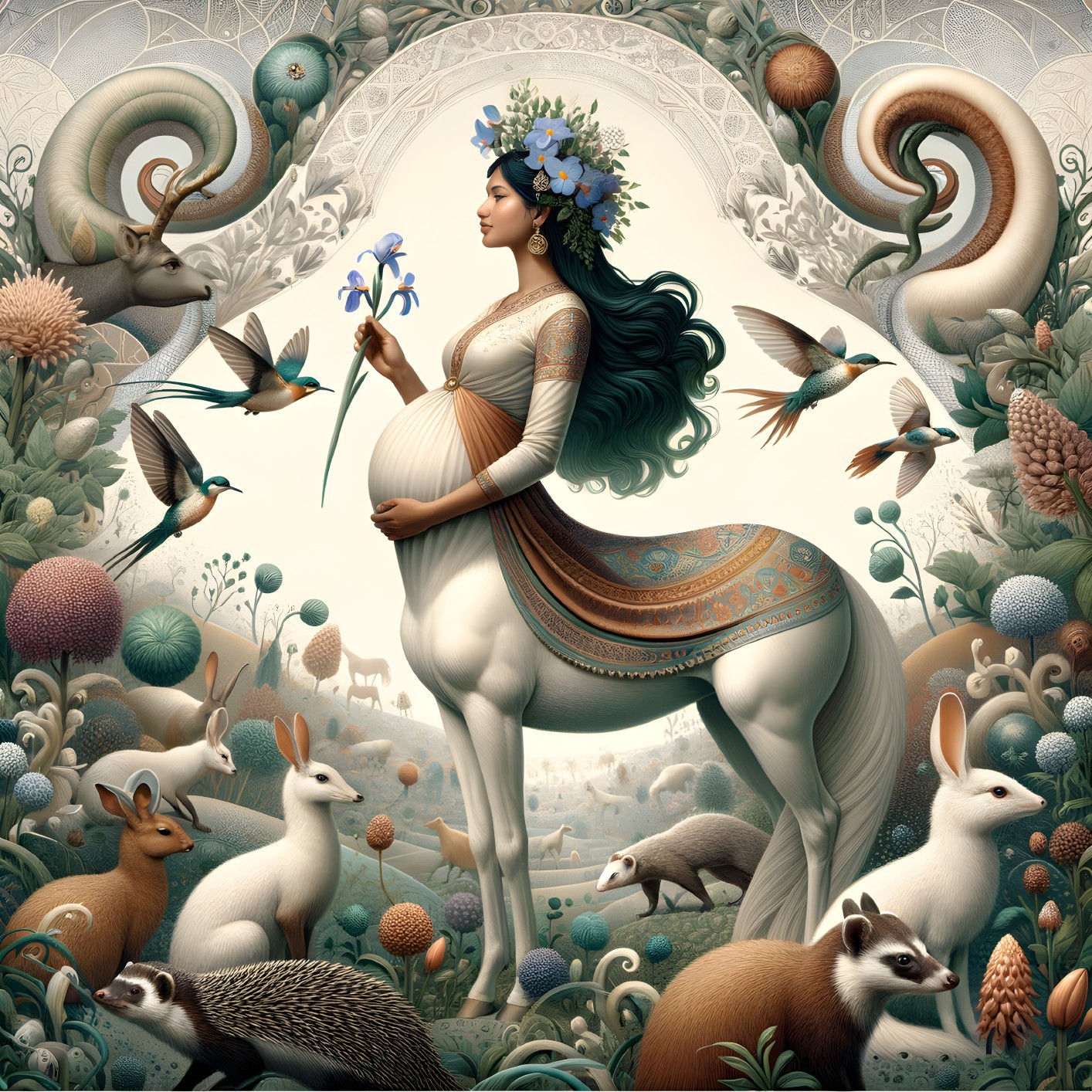 Serene Centaur Woman in a Vibrant Natural Landscape