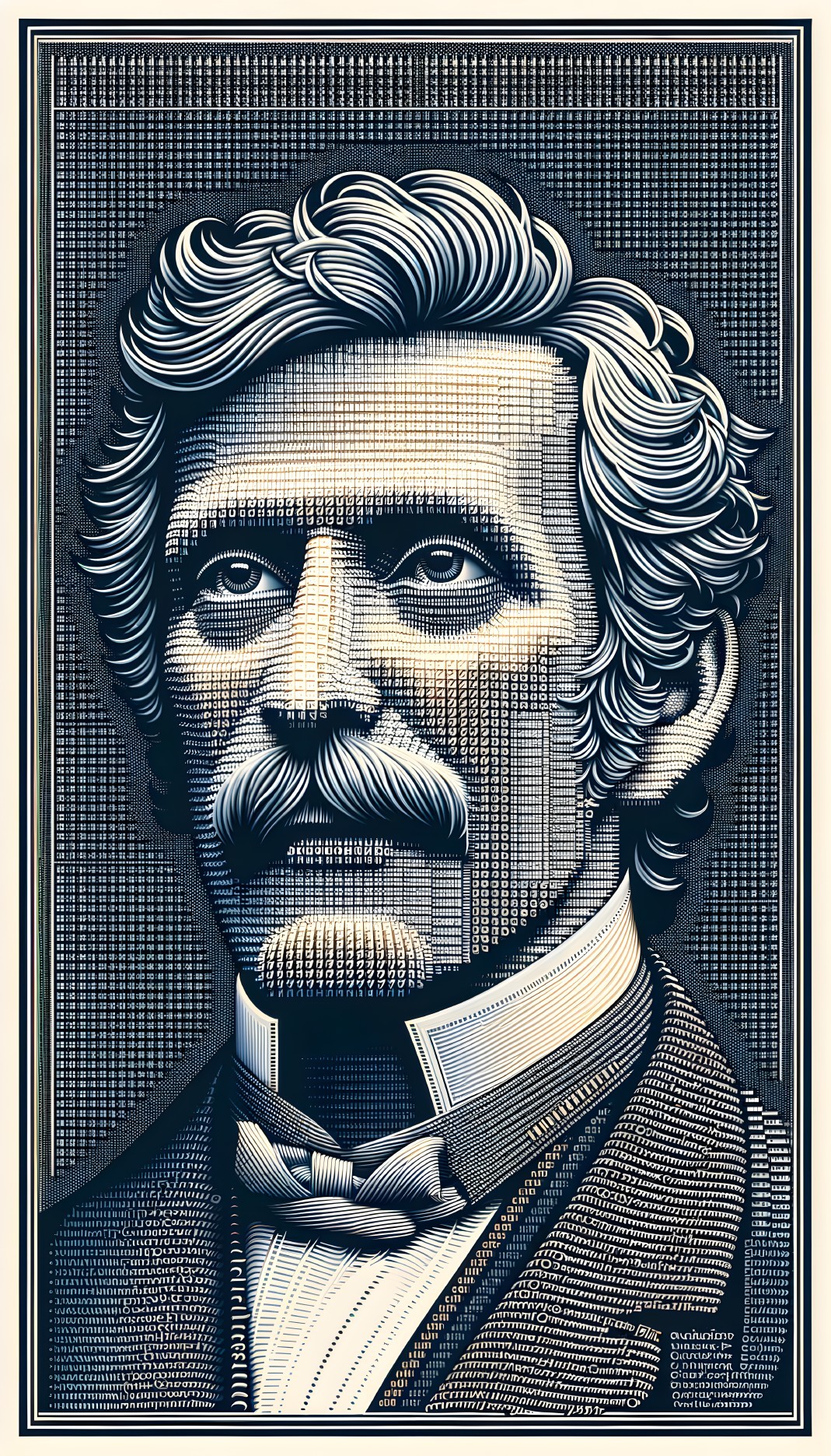 Stylized Portrait of a Man with Mustache and Suit