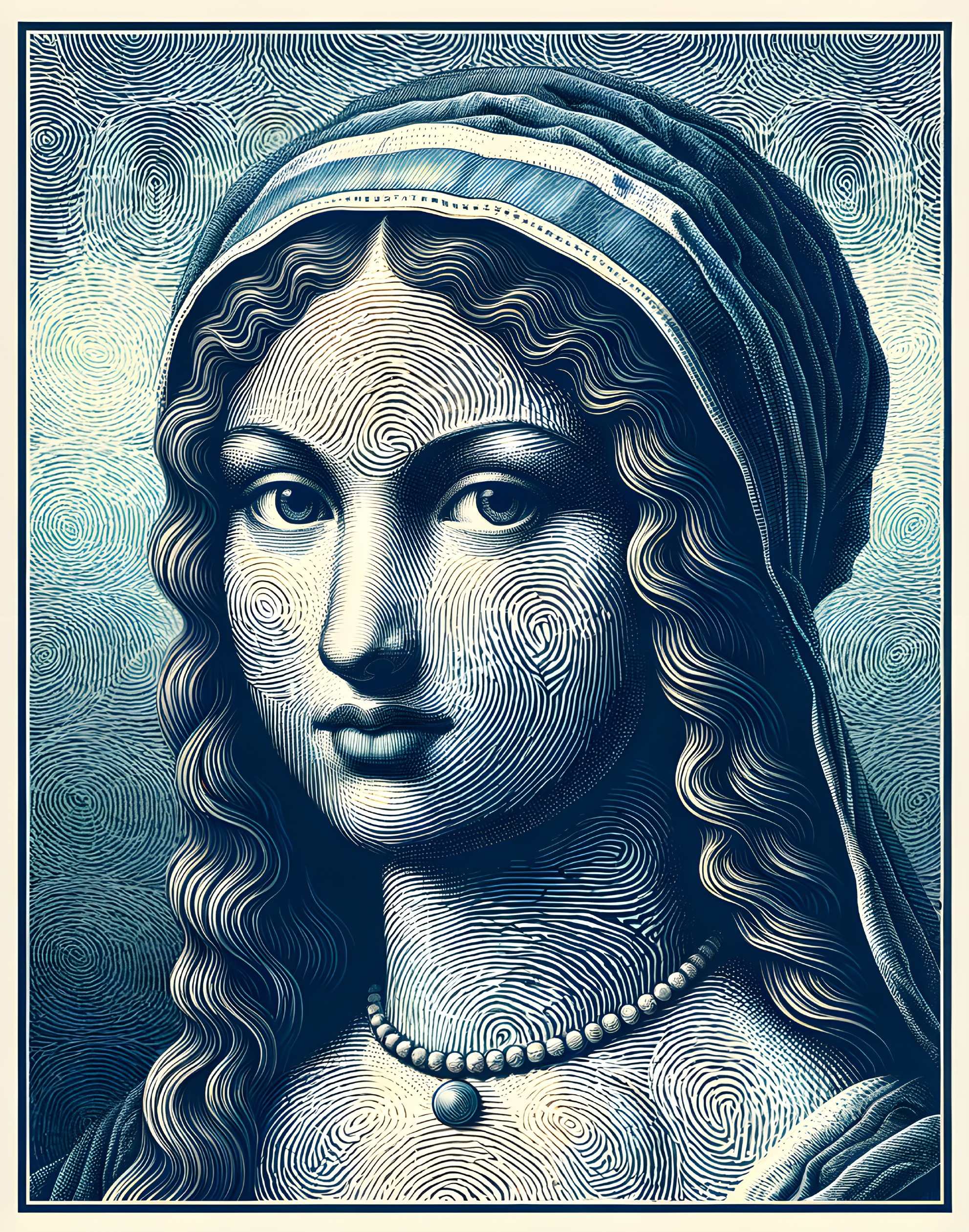 Stylized portrait of a woman with flowing hair and elegance