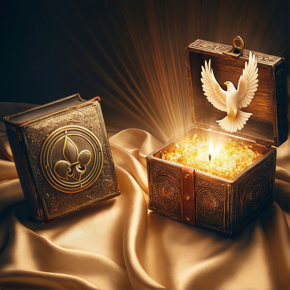 Intricately Detailed Wooden Chest with Golden Treasures
