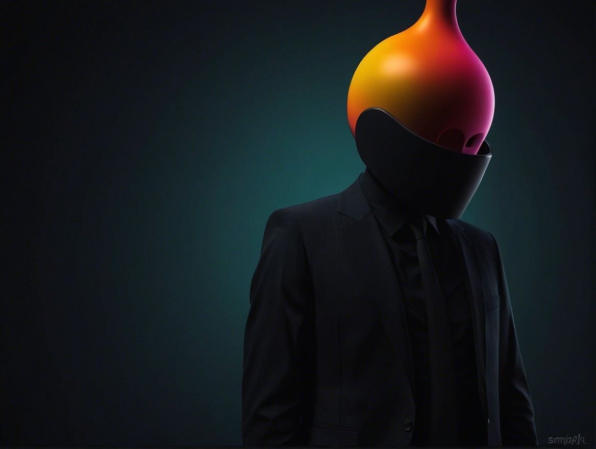 Mysterious Figure in Black Suit with Colorful Head