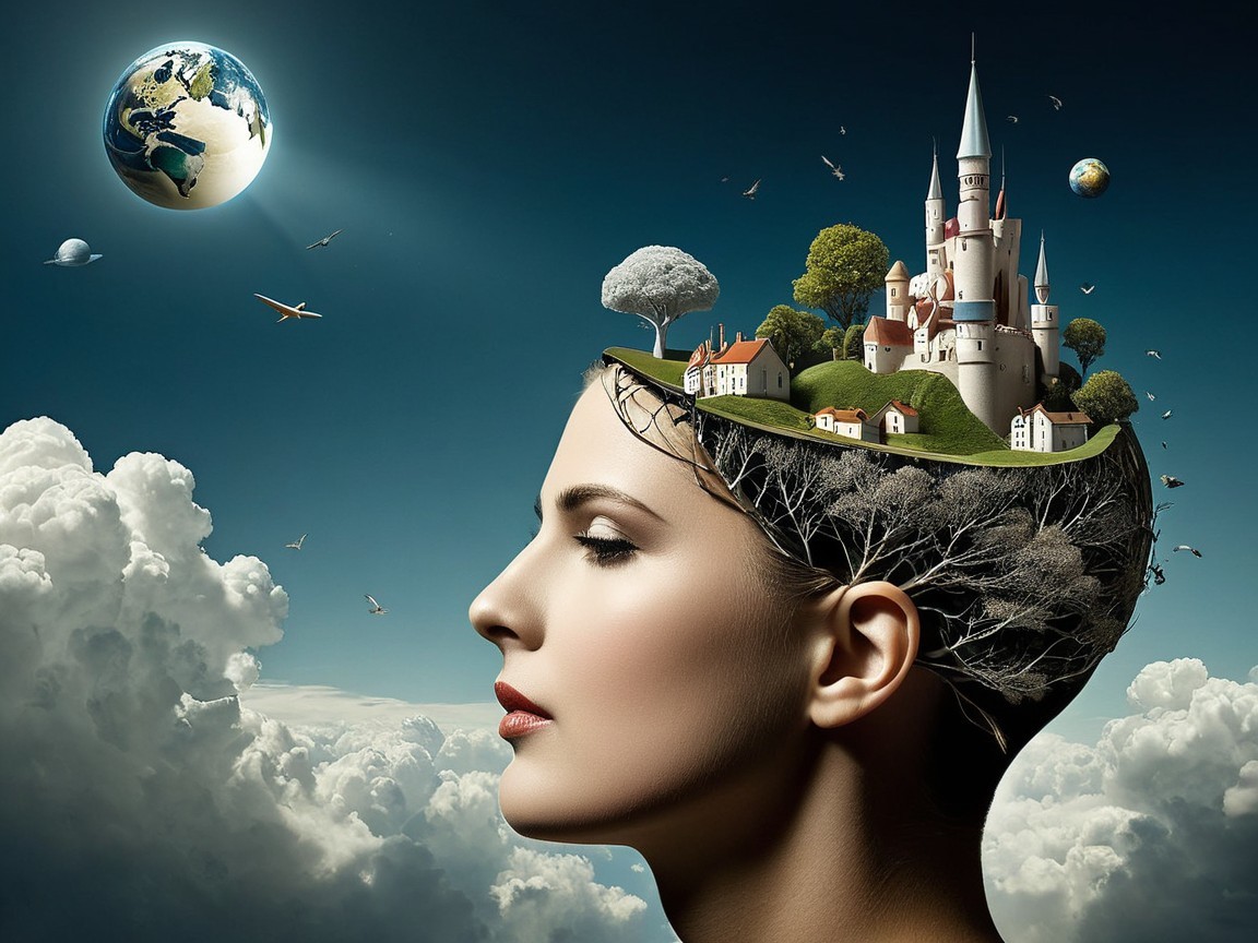 Surreal Profile of Woman with Landscape and Castle