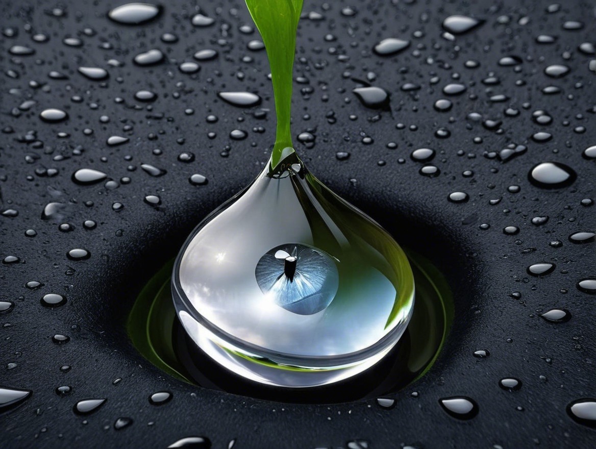 Close-Up of Water Droplet Reflecting Green Leaf