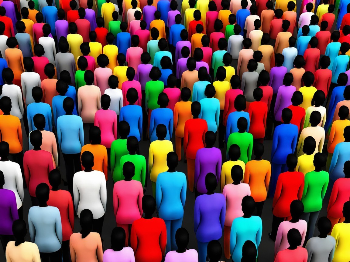 Crowd of Stylized Figures in Vibrant Colors from Above