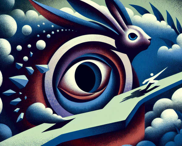 Surreal Landscape with Giant Rabbit and Eye