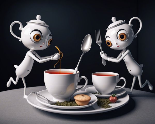 Whimsical Characters Enjoying a Tea Party Scene