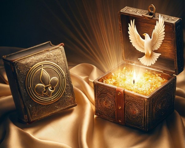 Intricately Detailed Wooden Chest with Golden Treasures