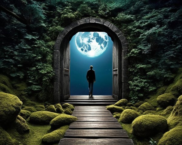 Mystical Stone Archway Under Luminous Moonlight