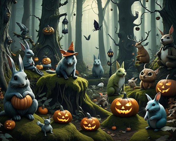 Woodland Creatures Celebrate Halloween in Twilight Forest