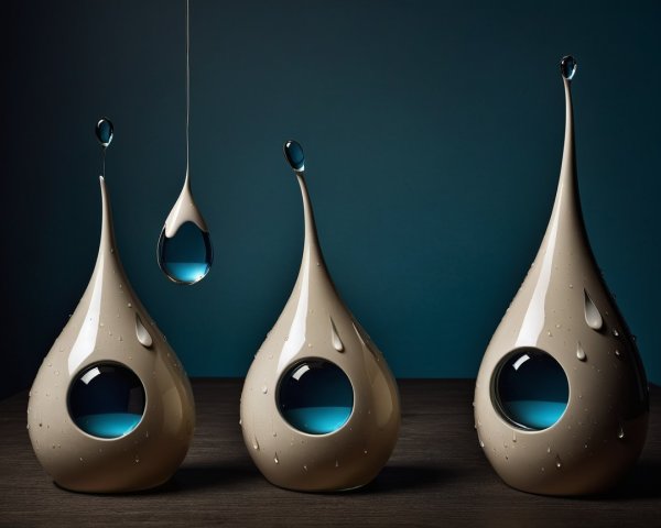 Elegant Teardrop-Shaped Cream Vases with Water Droplets