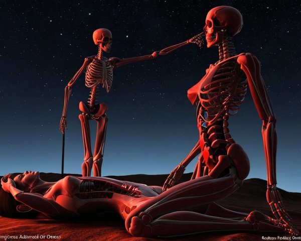 Skeletal Figures Under Starry Night Sky with Moonlight