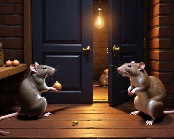 Playful Mice in a Cozy Dimly-Lit Room