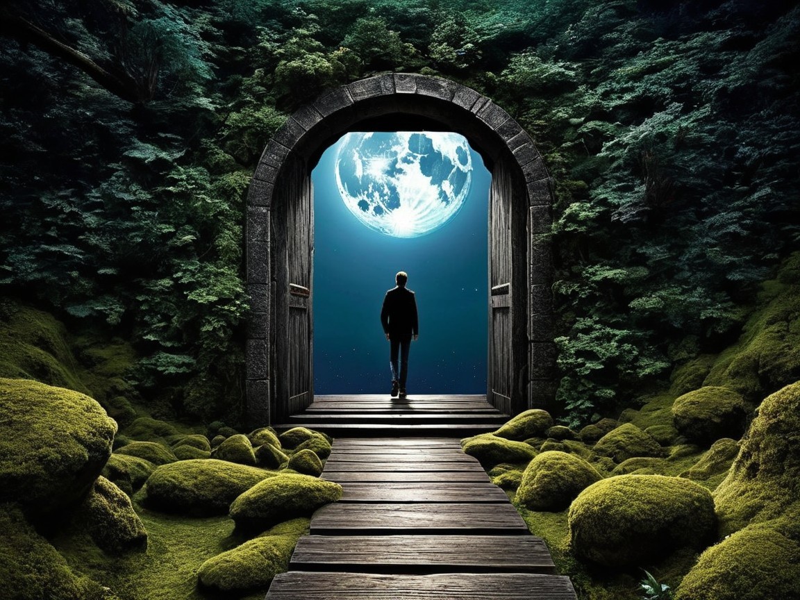 Mystical Stone Archway Under Luminous Moonlight