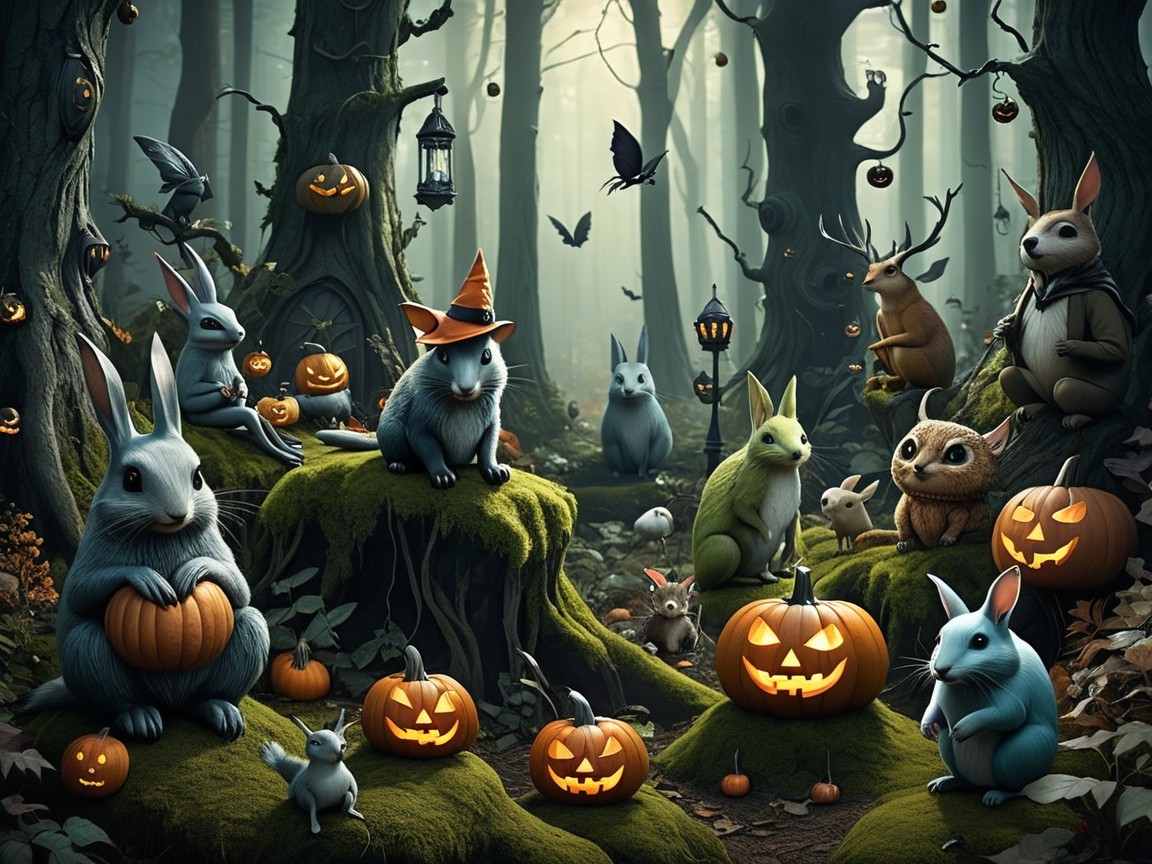Woodland Creatures Celebrate Halloween in Twilight Forest