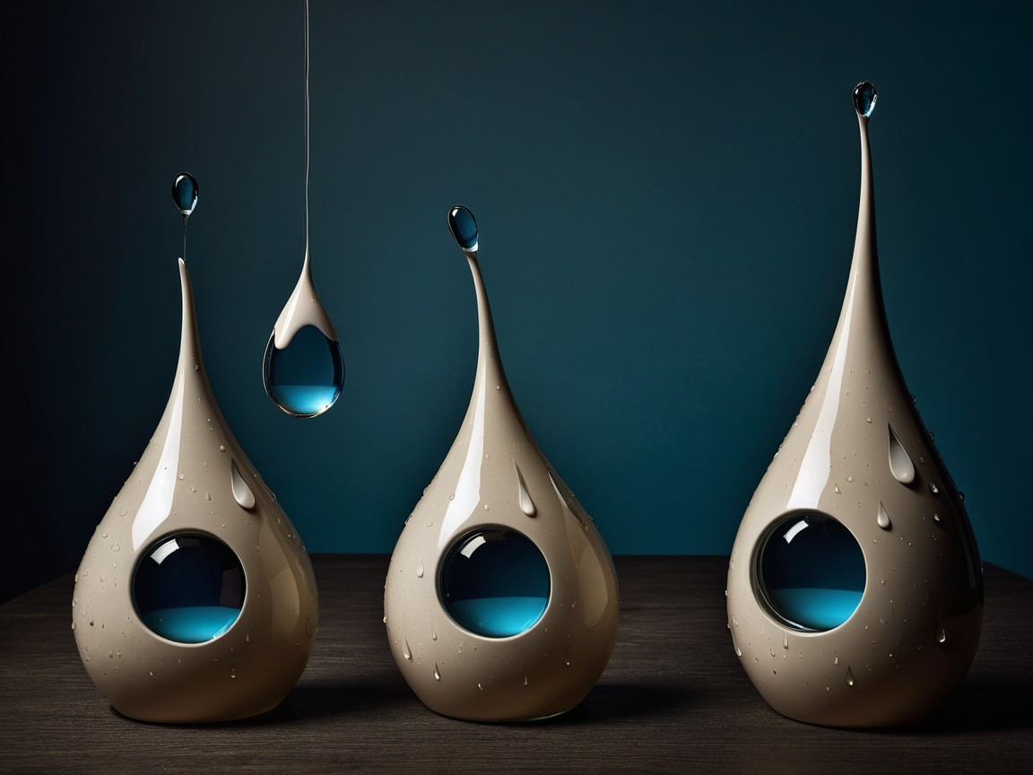 Elegant Teardrop-Shaped Cream Vases with Water Droplets