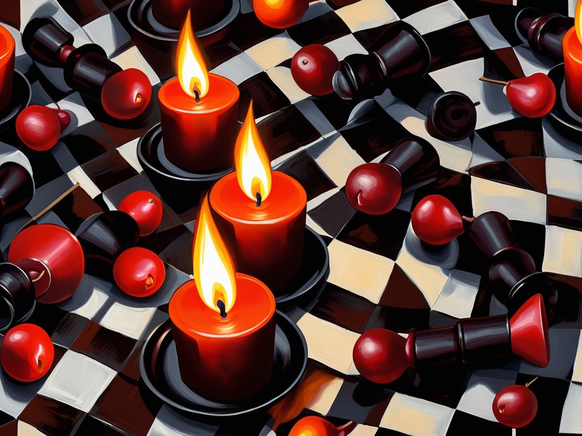 Vibrant Red Candles on Checkerboard Table Arrangement