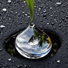 Close-Up of Water Droplet Reflecting Green Leaf
