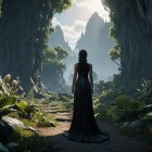 Mystical Forest Scene with Woman and Hooded Figures