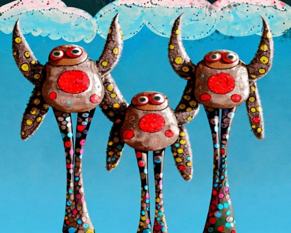 Whimsical Creatures with Polka Dots and Wings