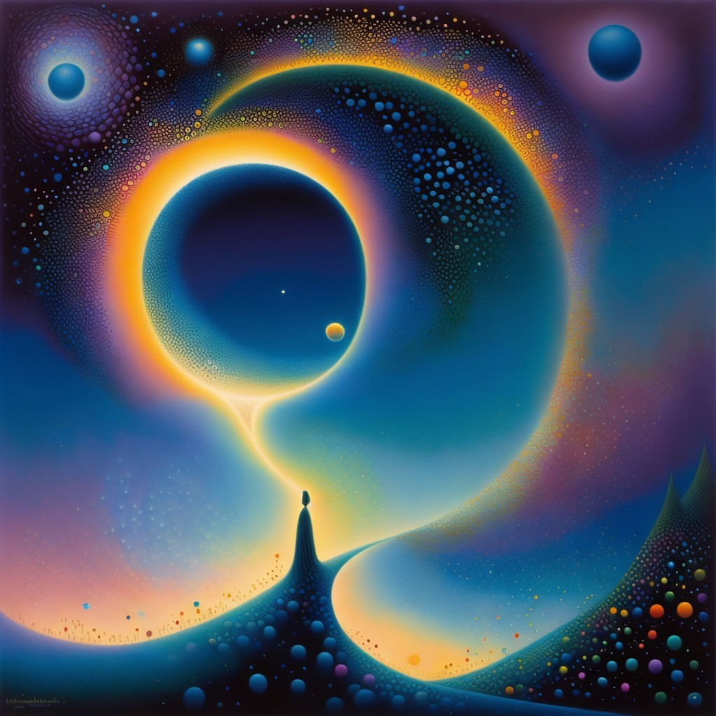 Vibrant Dreamy Landscape with Celestial Bodies