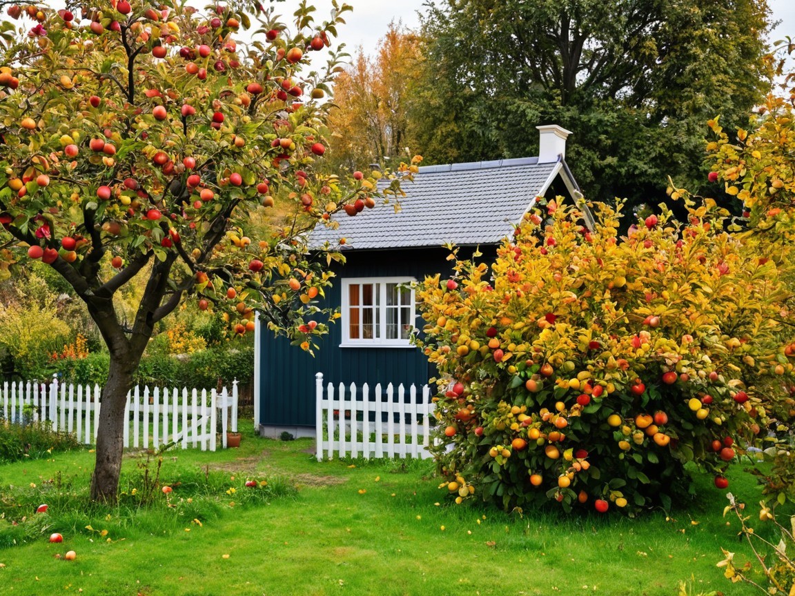 Quaint Blue Cabin Surrounded by Lush Garden and Trees