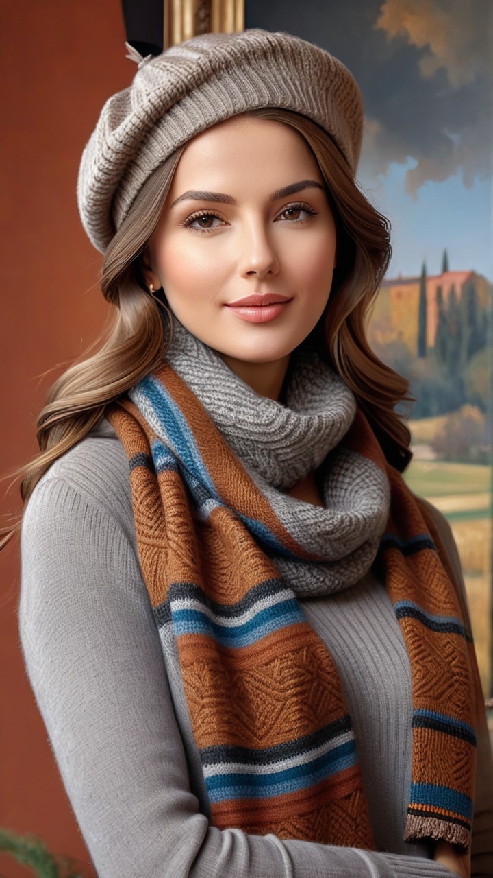 Elegant Woman in Cozy Outfit with Autumn Landscape