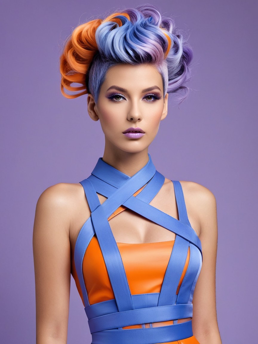 Stylish Woman with Multicolored Hair and Bold Outfit