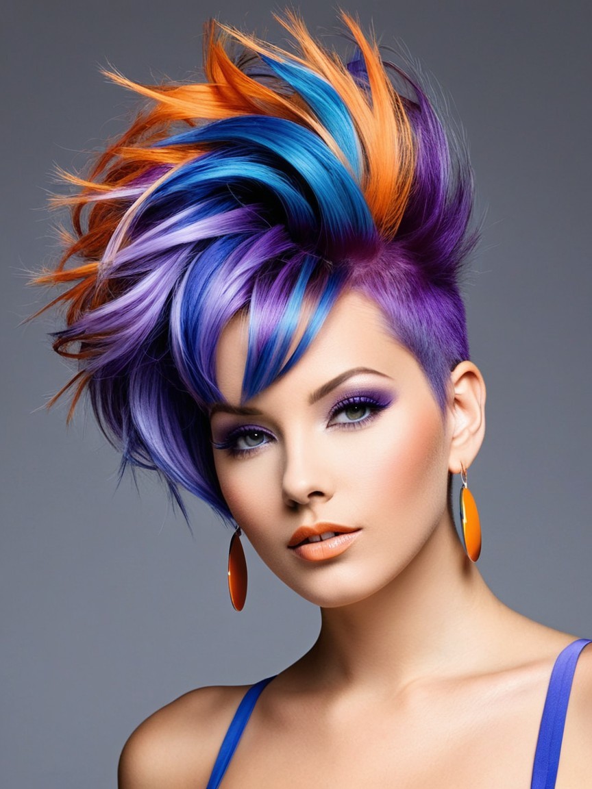 Model with Edgy Vibrant Hairstyle and Bold Makeup