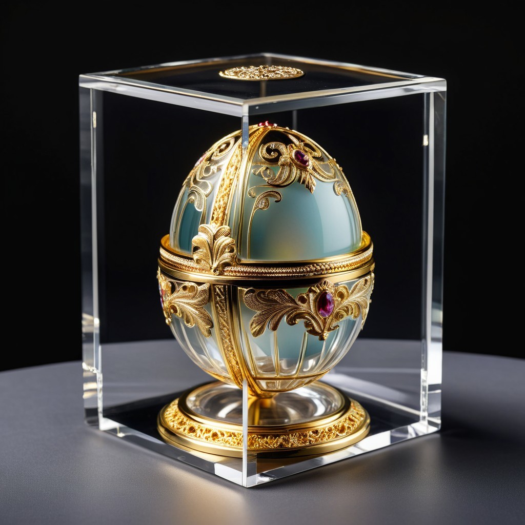 Ornate Glass Egg with Gold Filigree and Gemstones