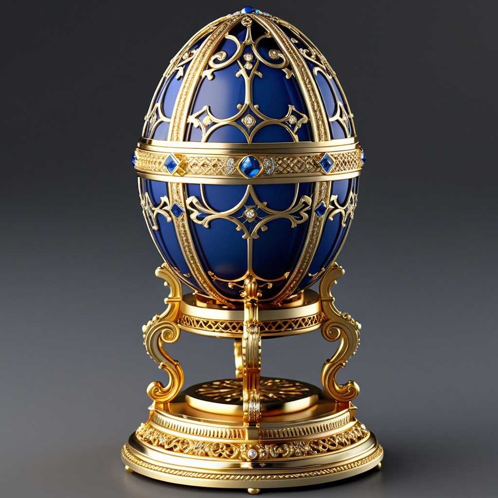 Royal Blue Egg with Golden Filigree and Gemstones