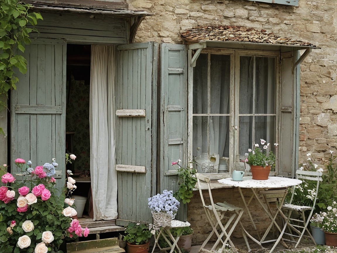 Rustic Stone Cottage with Quaint Outdoor Table Setting