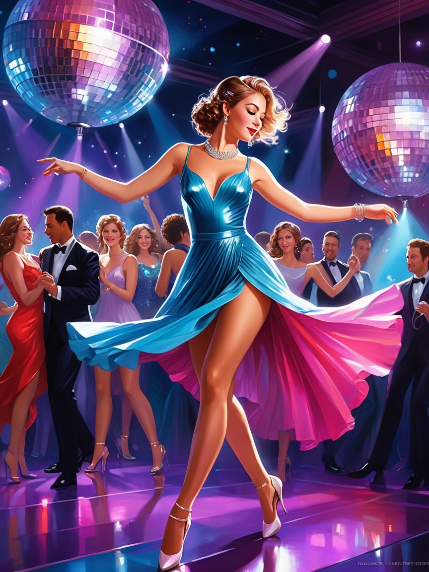 Glamorous Dance Scene in a Vibrant Ballroom
