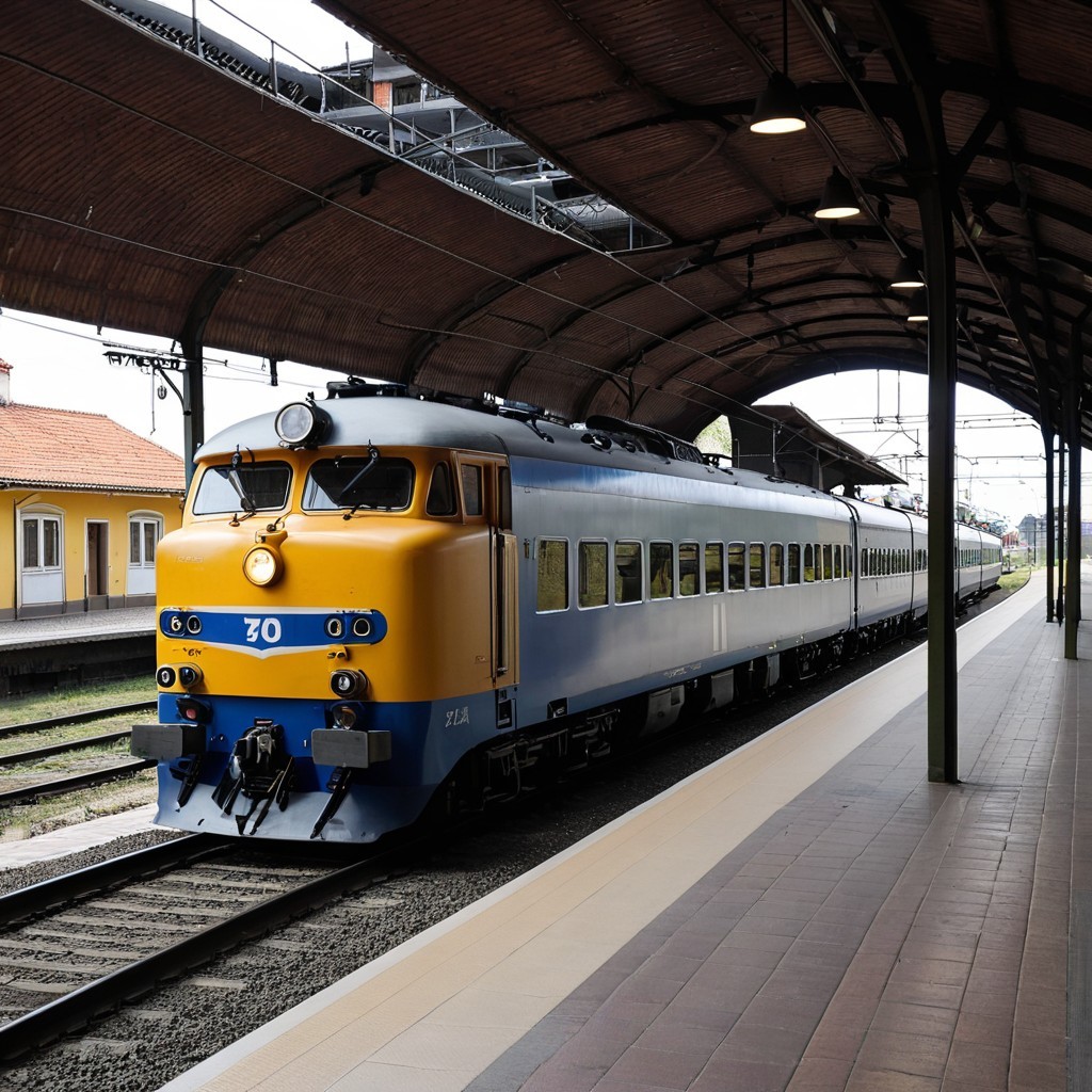 Vintage Blue and Yellow Train at Nostalgic Station