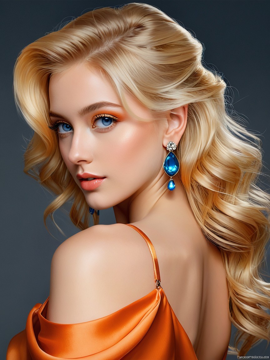 Elegant Woman in Shimmering Orange Off-Shoulder Top