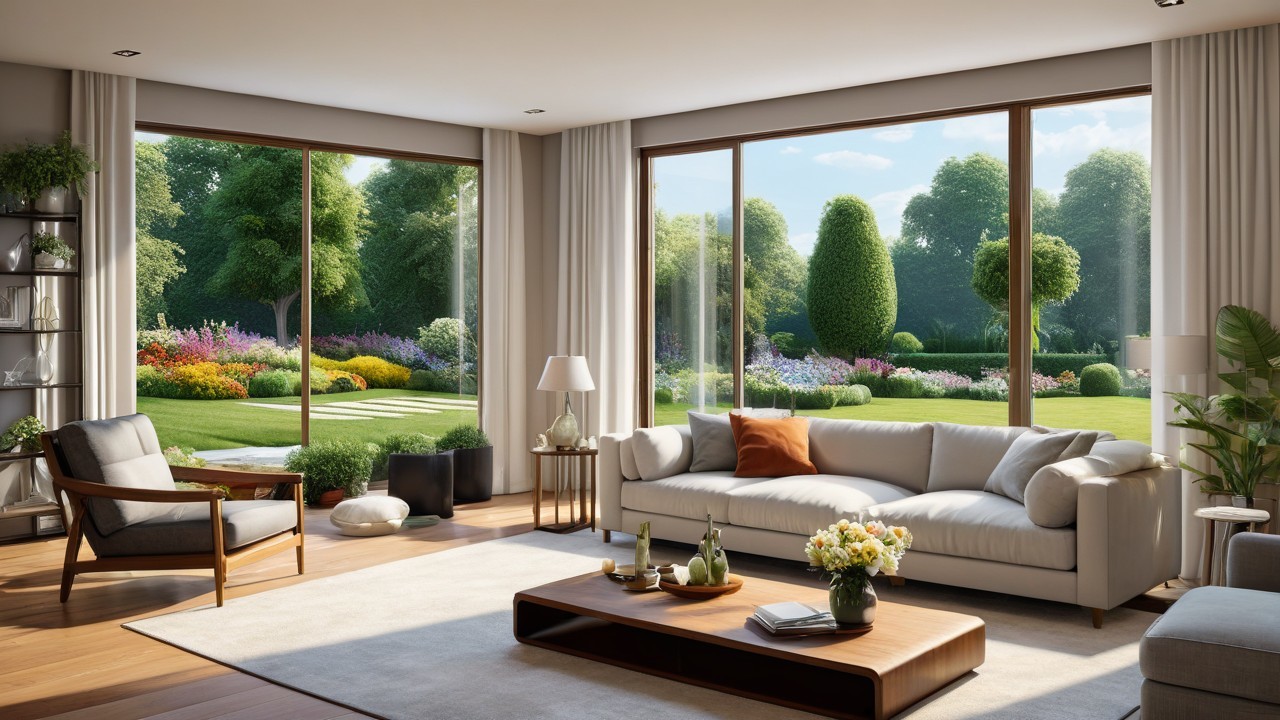Modern Living Room with Garden View and Natural Light