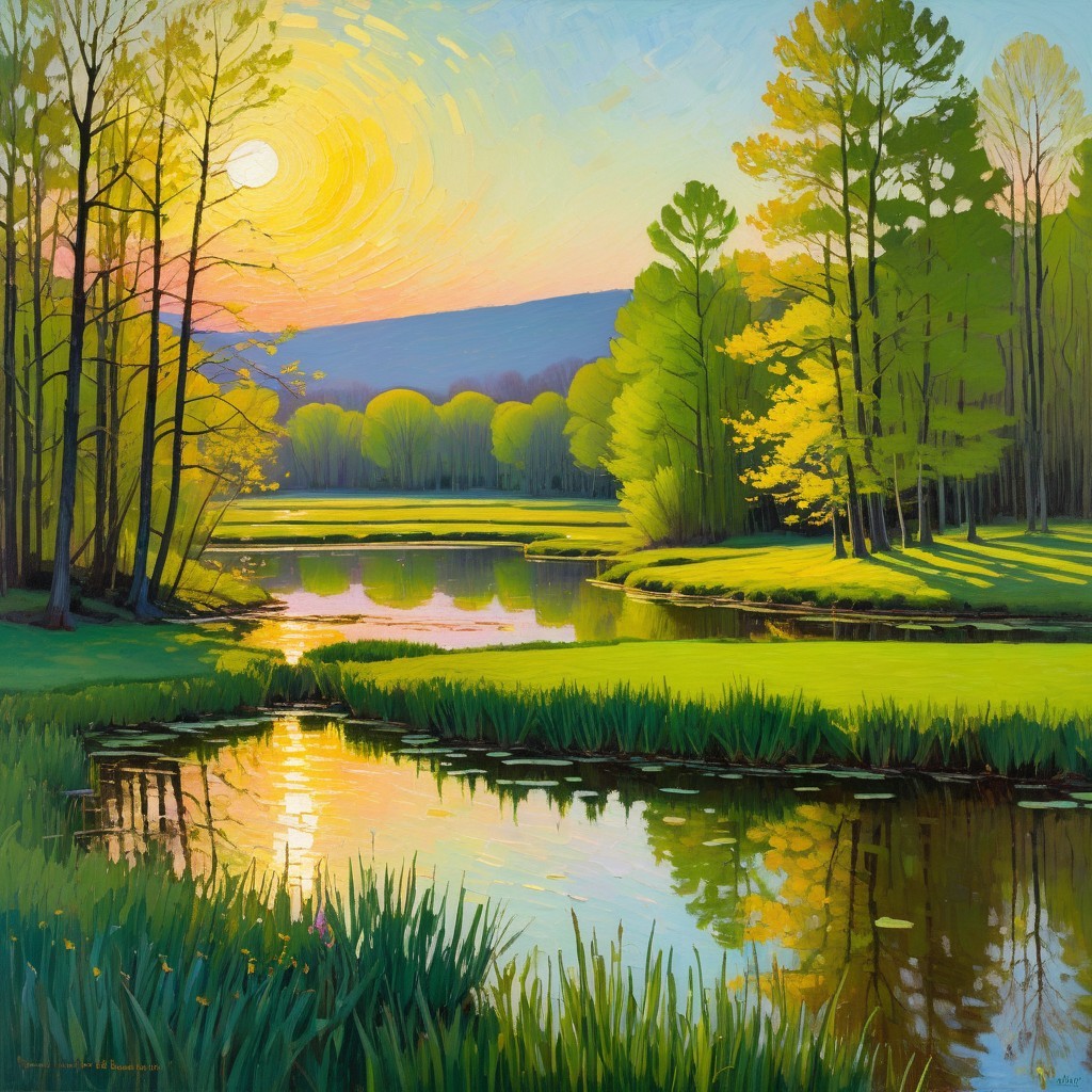 Serene Dawn Landscape with Reflective River and Trees
