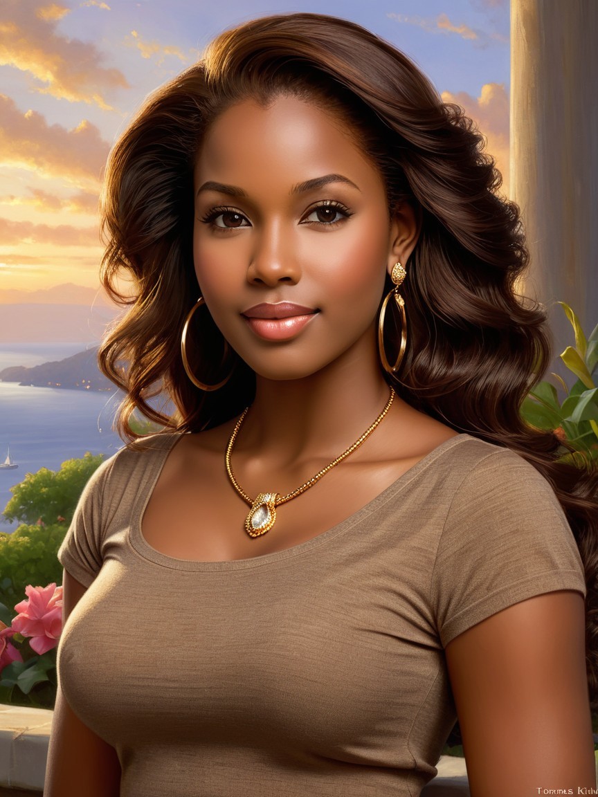 Woman with Glowing Skin Against Sunset Landscape