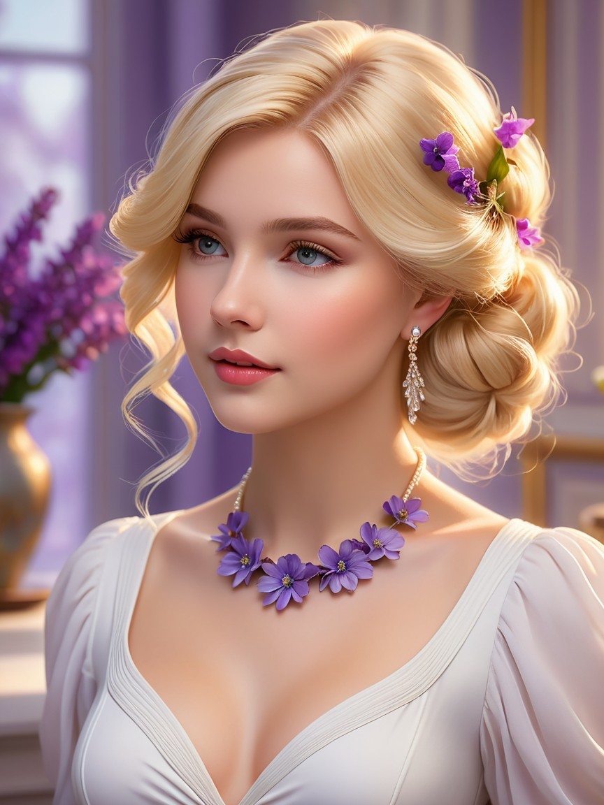 Portrait of a Young Woman with Floral Accents