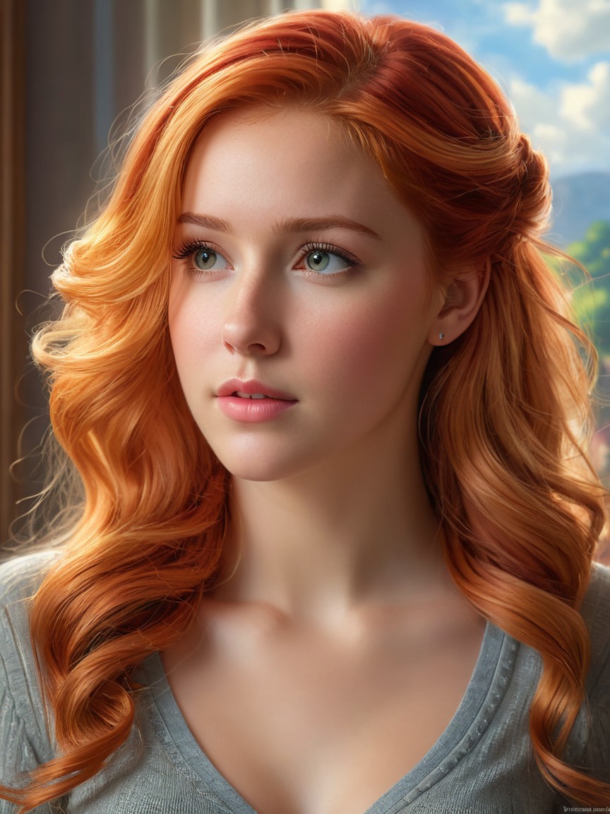 Young woman with red hair in serene setting