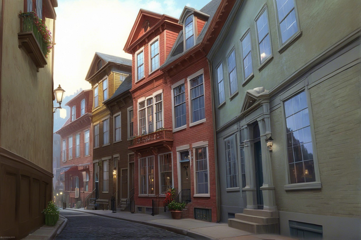 Charming Street with Colorful Vintage-Style Houses