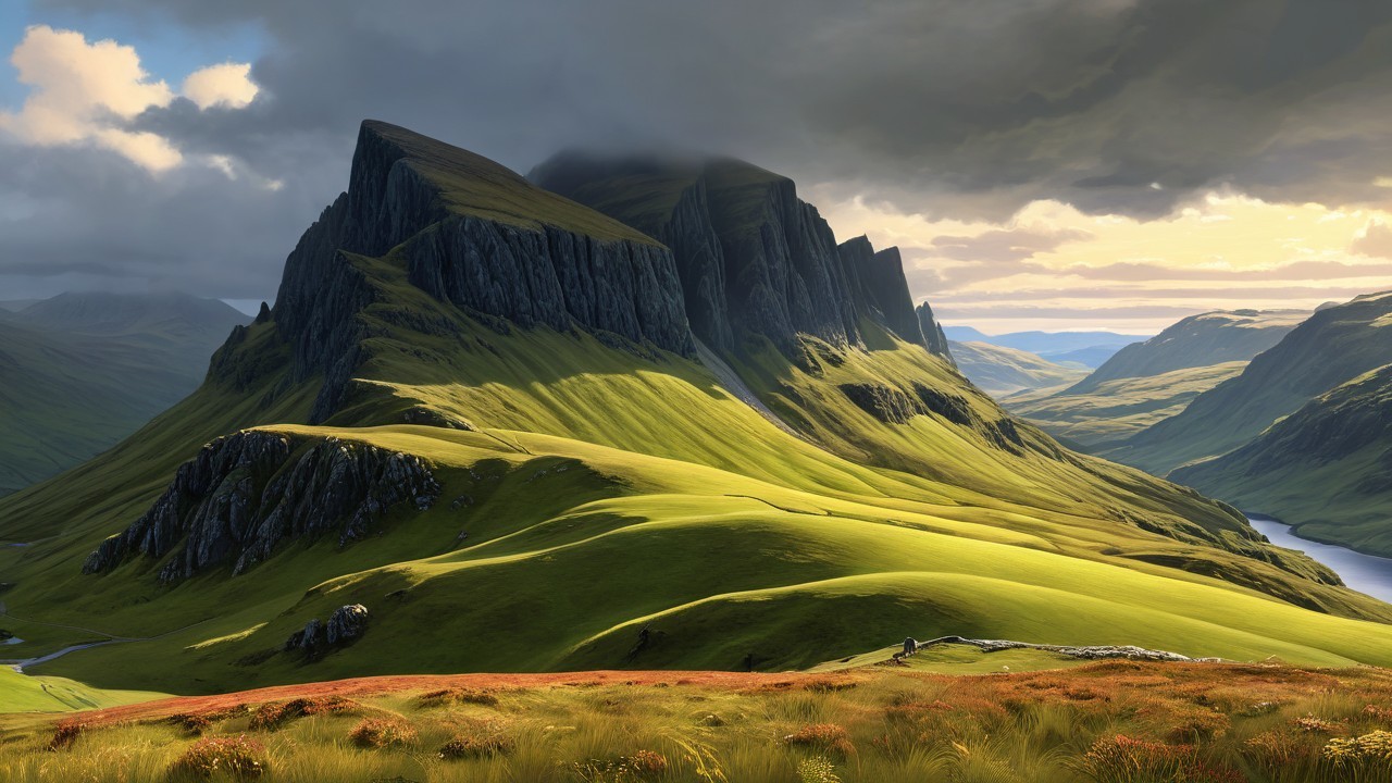 Dramatic Landscape of Rugged Mountains and River