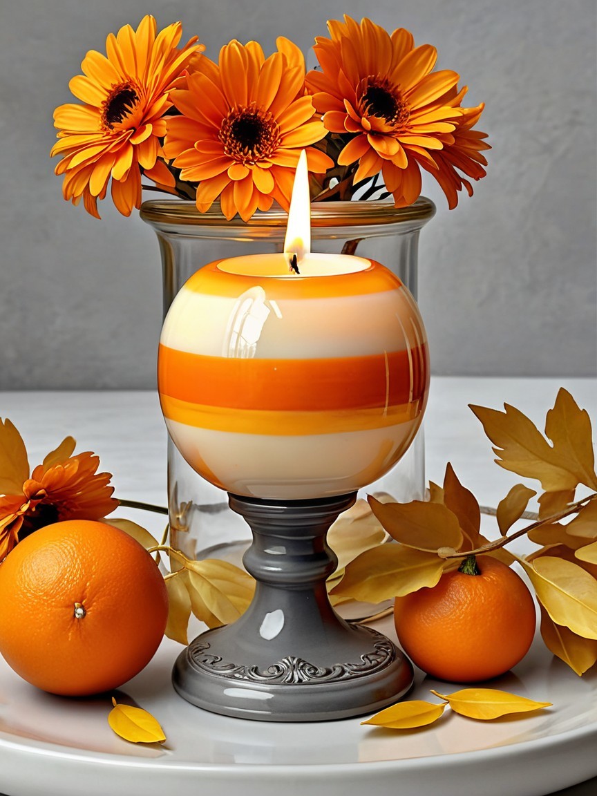 Decorative Fall Table with Candle and Flowers