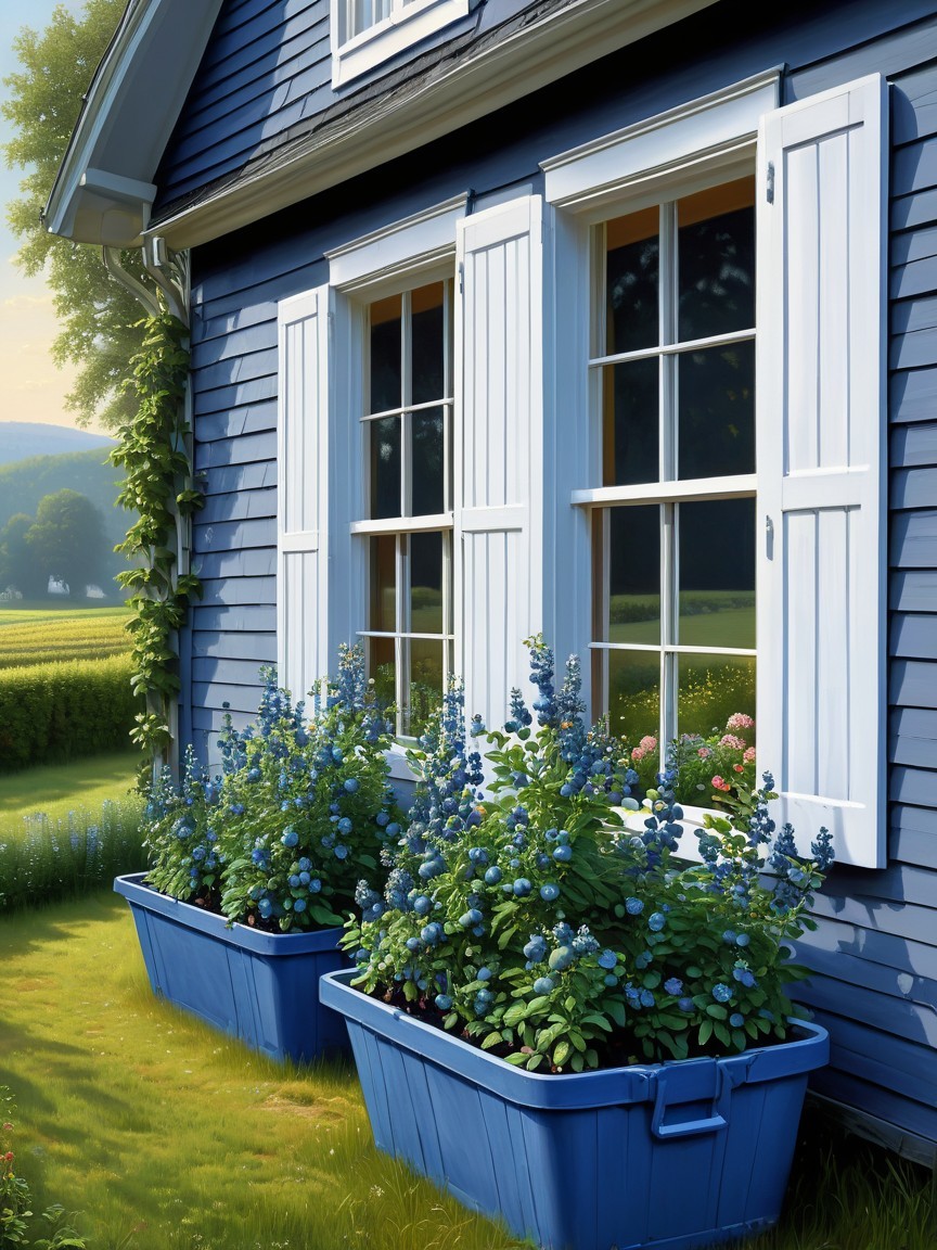 Charming Blue House with White Shutters and Flowers