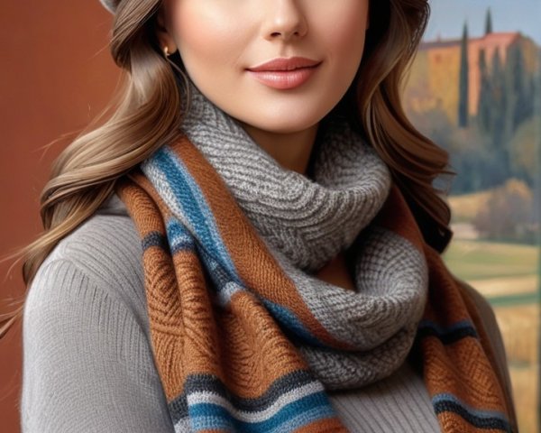 Elegant Woman in Cozy Outfit with Autumn Landscape