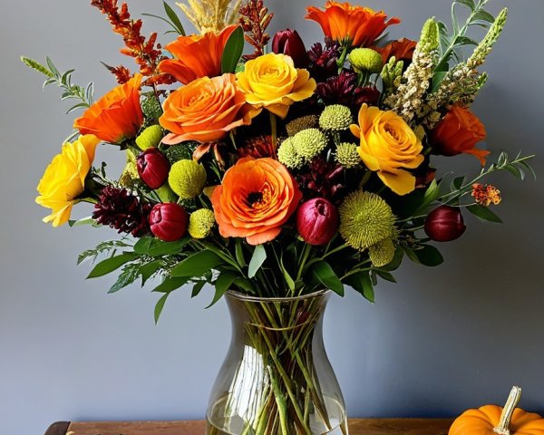 Vibrant Bouquet of Orange and Yellow Flowers in Vase