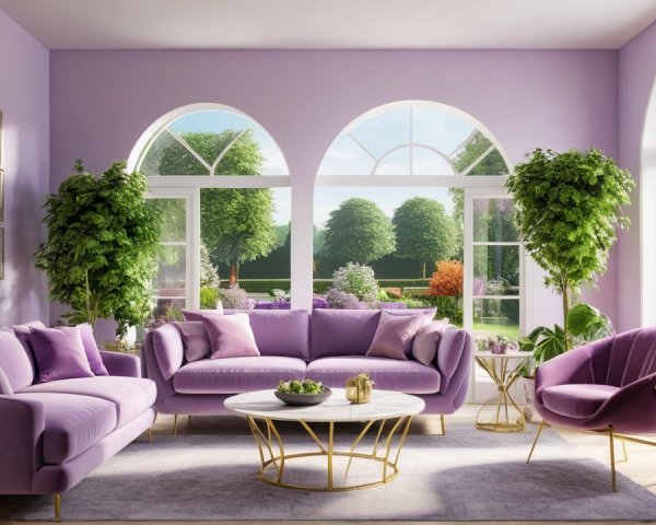 Elegant Purple Furnishings in a Stylish Living Room